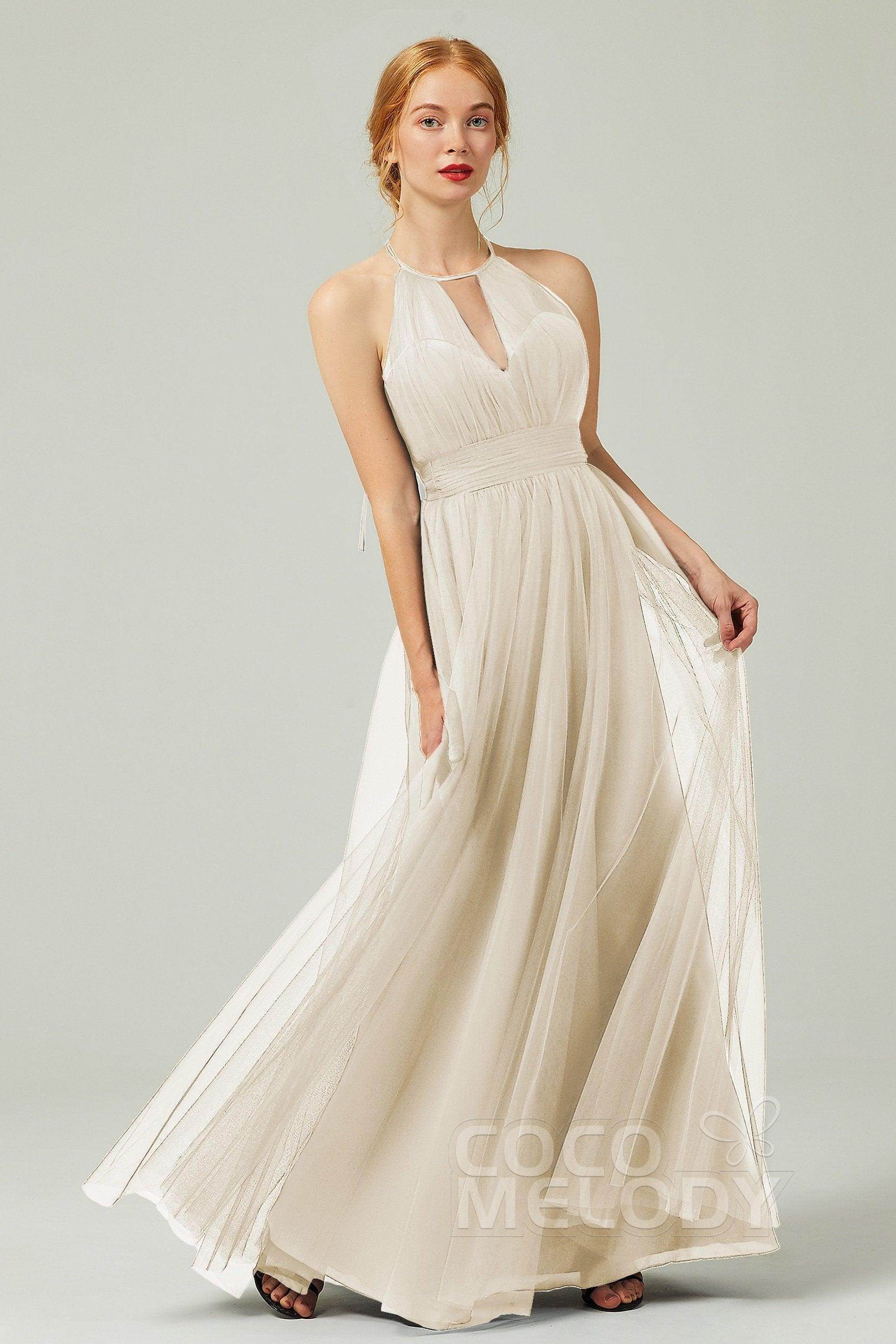 A-Line Floor Length Tulle Bridesmaid Dress CB0334PS - COCOMELODY